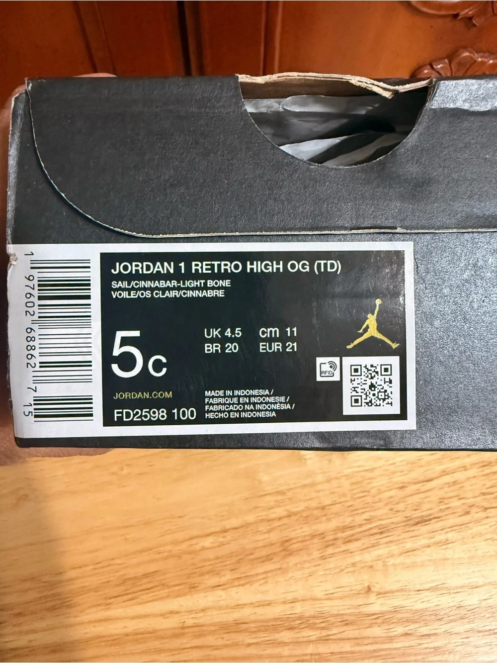Nike Jordan 1 Retro High OG (TD) Sneakers Baby Size 5C NEW IN BOX